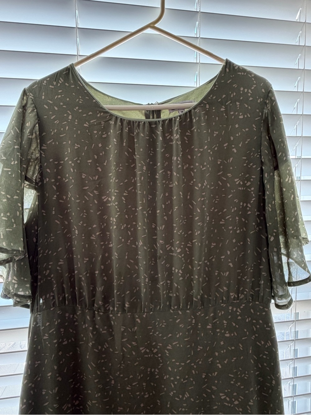 Olive Green Printed Short Sleeve Women’s Dress